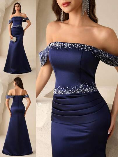 Coutiva Women's Off Shoulder Beaded & Rhinestone Embellished Formal Evening Gown (Heavily Embellished) Women's Sequin Mermaid Formal Evening Gown One Shoulder Formal Dress Purple Women Evening Dress Gowns Glamorous Dress Dress Elegant Gala Dress Elegant Valentines Dress Elegant Dress Sequin Dress Pink Red Dress Floral Dress Valentines Dress Elegant Dress Sequin Dress Floral Dress Luxury Graduation Ceremony, School Opening, Music Festival, Birthday Party, Wedding, Afternoon Tea Gathering, Ball Off Shoulder Formal Dress Navy Blue Formal Dress Women Elegant Evening Dresses Mother Of The Bridal Dress Evening Blue Evening Gown Evening Gowns Formal Elegant