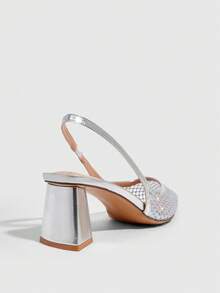 CUCCOO SZL Women Shoes Spring And Summer New Pointed Heels Romantic Elegance Temperament Simple Sexy High Heel Shoes Slippery Heels Dress Shoes Valentine's Day Dating Party, Fashion Sexy Party/Club Wear, Suitable For Fashion Full Diamond Transparent PVC Open Toe Ankle Belt High Heel Sandals, Christmas. Spring Summer Four Seasons Workplace Holiday Dating Street Popular Classic Sandals Elegant Temperament Women's Shoes - Silver - View 3
