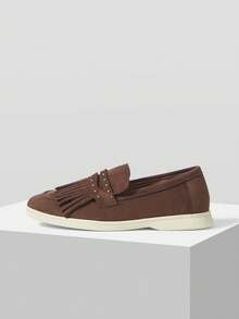 Mnmlis Women Casual Versatile Commute Fringe Decor Flats - Brown - View 7