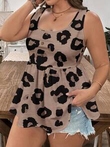 SHEIN LUNE Plus Size Leopard Print Tank Top, Suitable For Summer - Multicolor - View 3