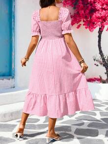 SHEIN Maternity Casual Plaid Ruffle Hem Dress - Pink - View 2