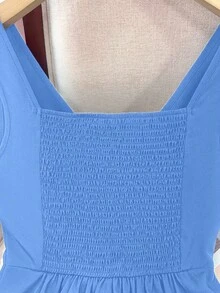 SHEIN Franclia 女士褶皱时尚工作通勤派对毕业日常修身吊带背心 - 藍色 - 查看 3