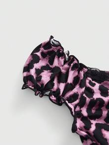 ROMWE Kawaii Letnie stylizacje dla kobiet: dwuczęściowy komplet z koronką w kropki, dekoltem w serek, kokardą i ozdobnym wzorem w kontrastowe wzory, dopasowany do figury, top + spódnica - Fioletowy - Zobacz 3