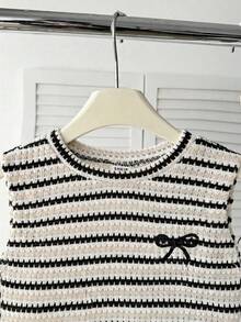SHEIN 2pcs Baby Girl Knitted Striped Sleeveless Top And Shorts Set - Multicolor - View 4