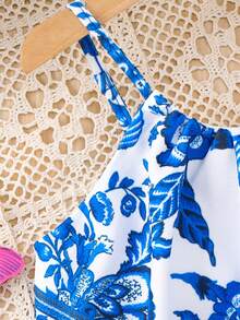 SHEIN 2pcs Young Girl Ditsy Floral Sleeveless Top And Pants Set - Multicolor - View 7