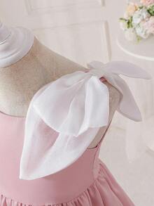 SHEIN 女童撞色编织3D蝴蝶结吊带连衣裙 - 淺粉色 - 查看 7