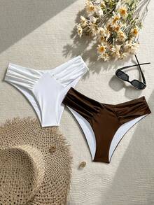 Swim Vcay 2 chiếc quần bơi nữ gợi cảm màu trơn có bèo nhún - Nhiều màu - Xem 1