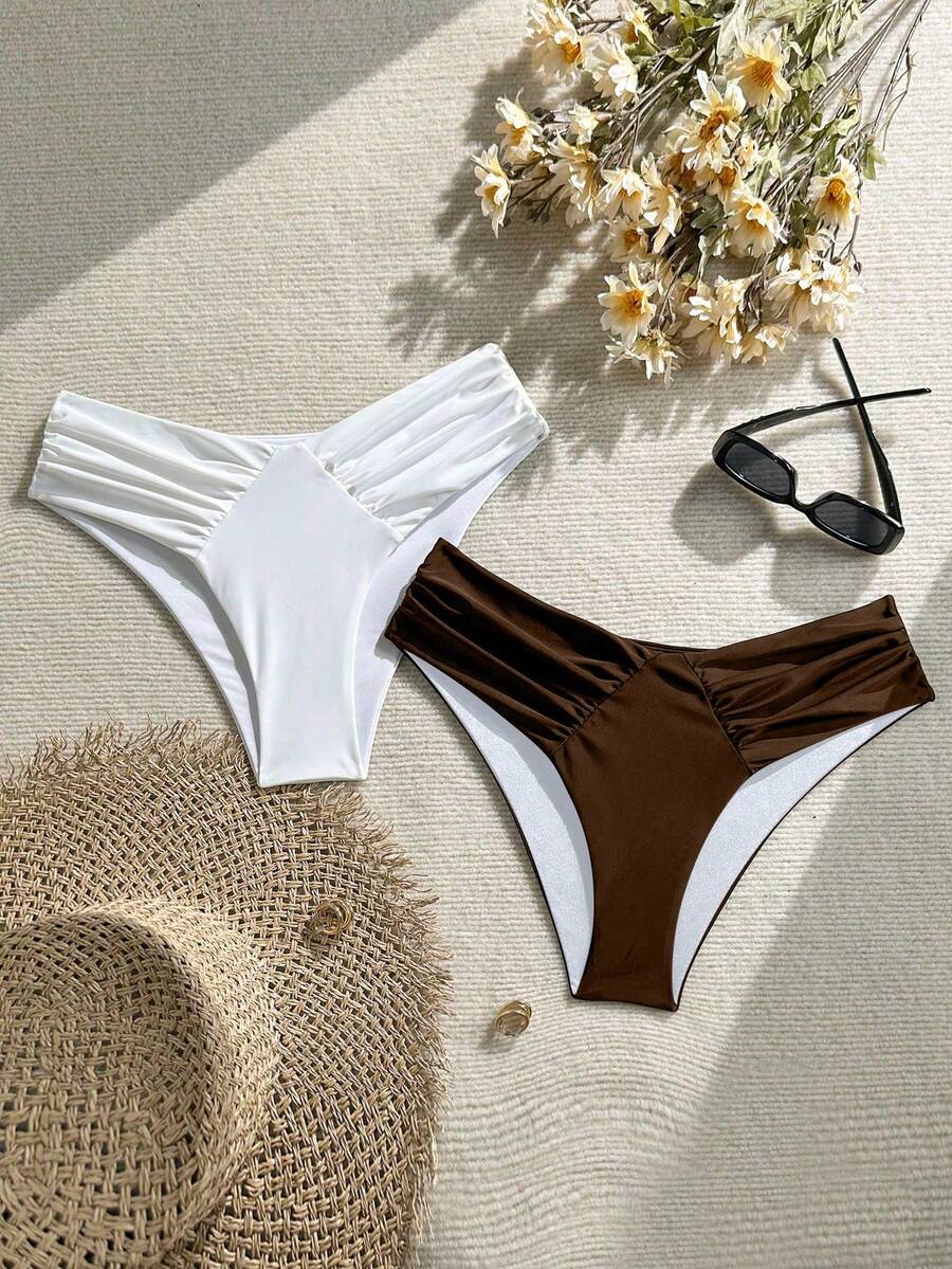 Swim Vcay 2 chiếc quần bơi nữ gợi cảm màu trơn có bèo nhún - Nhiều màu - Xem 1