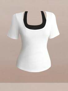 Flirla Plus Size Women Casual 2 In 1 T-Shirt + Black Utility Pants Set Ladies Casual Sets Pants And Top Set Summer Pants Sets For Women - Black and White - View 5
