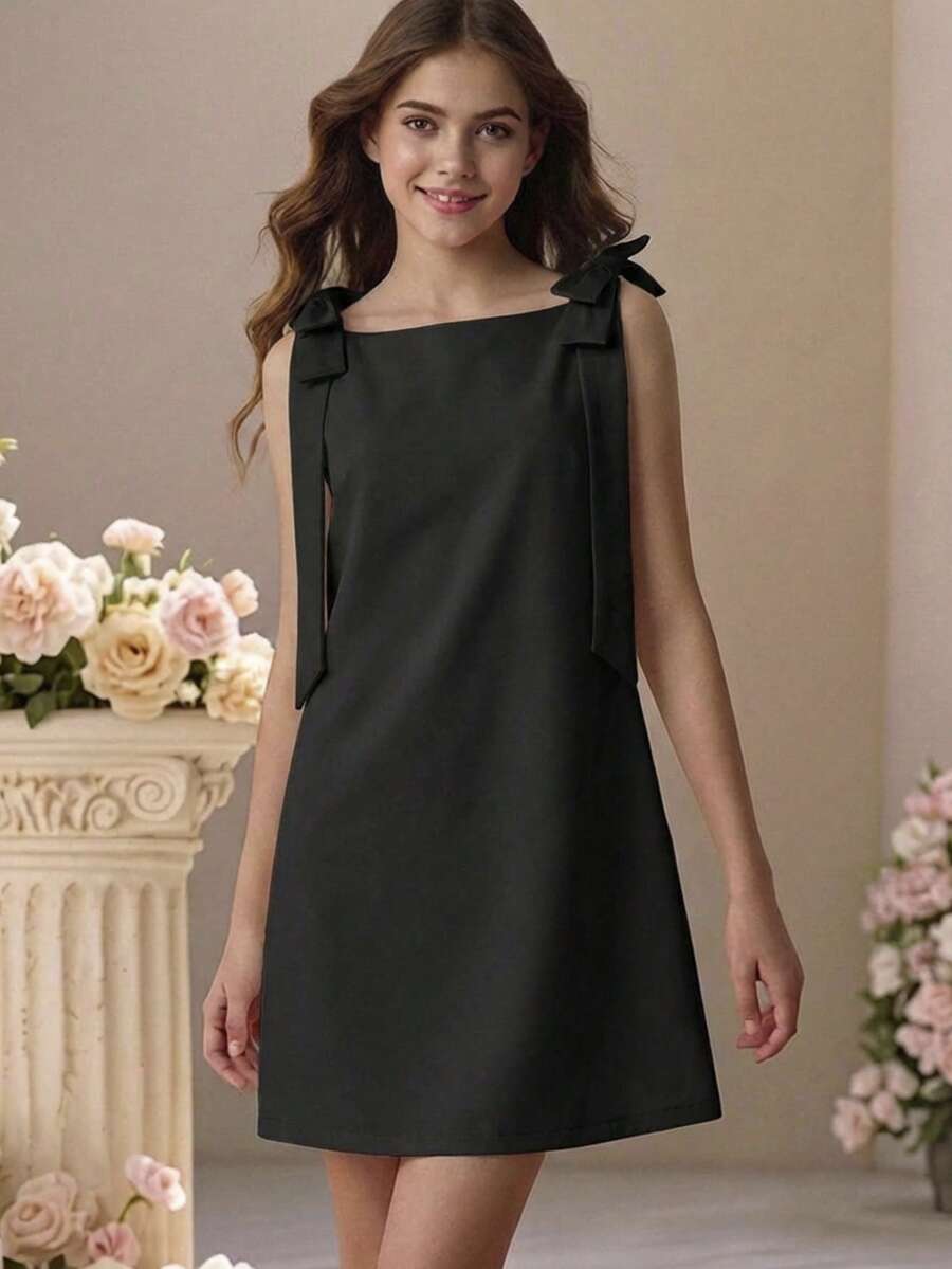 Pitira Pitira 少女纯色修身无袖连衣裙 - 黑色 - 查看 1