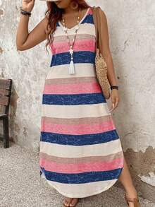 EMERY ROSE Plus Size Women's Casual Striped Dress, Spring/Summer - Multicolor - View 4