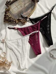 3pcs/Pack Women Lace Thong Panties - Multicolor - View 5