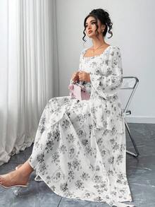 Elenzga Đầm in hoa thanh lịch cỡ lớn - màu đen - Xem 4