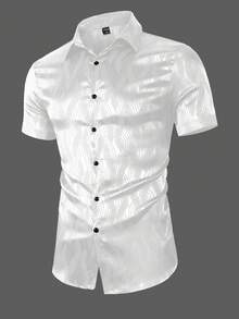 Manfinity AFTRDRK Camisa casual de manga corta de un solo pecho con jacquard para hombre - Blanco - Ver 3