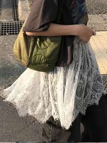 FRIFUL 女士弹力腰带花卉蕾丝A字裙 - 白色 - 查看 1