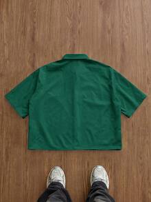 Manfinity Joysei Men's Architecture Print Short Sleeve Single-Breasted Casual Cropped Shirt - Dark Green - View 2