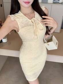 DAZY Frühlings- und Sommer-Bodycon-Kleid im Stil einer gelben Weste, elegant für Valentinstag, Hochzeit, Party, formelle Anlässe, Modeveranstaltungen, Büroalltag - Beige - Übersicht 7