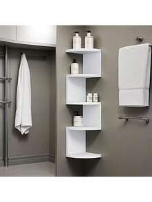 7-Story Suspended Corner Storage Rack - Space Saving Corner Storage Rack, Durable Plastic Structure, Easy To Install Adhesive Installation - Modern Simplicity And Bohemian Style, Suitable For Living Rooms, Bedrooms, Bathrooms, Kitchens - Perfect Storage Rack For Books, Decorations, Plants - Very Suitable For Small Apartments And Home Offices, Multifunctional Storage Rack With Adhesive Installation - Black and White - View 9