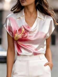 Ellegaria. 女士印花休闲百搭日常衬衫，夏季 - 白色 - 查看 5