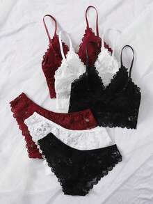 Lowkey Lull 3sets Floral Lace Bra & Panty Lingerie Set - Multicolor - View 2