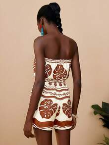 Travachic Áo liền quần in họa tiết, mùa hè, trang phục mùa hè cho nữ, đồ đi biển, trang phục đi biển cho nữ, trang phục đi nghỉ mát cho nữ, thoải mái, rộng rãi, áo liền quần cho nữ - Đỏ và trắng - Xem 2