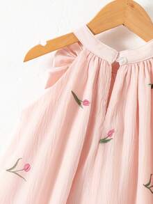 SHEIN Elladie kids 甜美梦幻的少女连衣裙，3D立体花卉网纱粉色吊带裙，优雅独特，适合派对、外出和日常生活。 - 淺藍色 - 查看 6