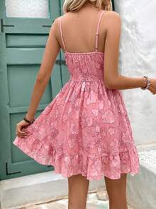Serisse Women's Pink Floral Embroidered Tie Front Spaghetti Strap Mini Dress,Summer Boho Seductive Night Out Holiday Sundress,Twist Ruched Sequin Party Dress - Pink - View 8