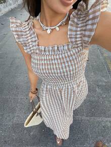 Serisse Women's Holiday Shirred Design Cap Sleeve Ruffle Hem Fashionable Dress - Multicolor - View 4