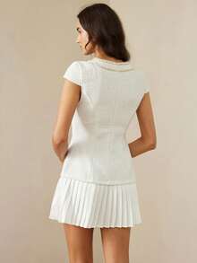 Aveloria Rosie Women's Button Pleated Fashion Date Party Mini Dress, Suitable For Summer - White - View 6