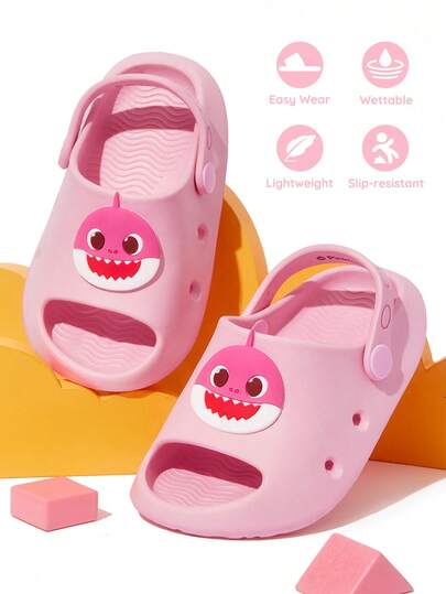 BABY SHARK X SHEIN Grils Pink Cute Cartoon Fish Children's Slip-On Slippers Toddlers & Kids Grip-Enhancing Quick-Drying Shower Slide, Lightweight And Durable EVA Material,  In The House, Bthroom, Playground, Swimming Pool, Beach,Indoor Shower Slides Slippers Sandals,Outdoor
