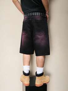 Manfinity EMRG Quần short denim dáng rộng nhuộm màu tím loang họa tiết nhện của thương hiệu New American Streetwear. - màu đen - Xem 7