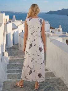 Faunlyn 女士扎染印花休闲圆领无袖连衣裙 - 彩色 - 查看 2