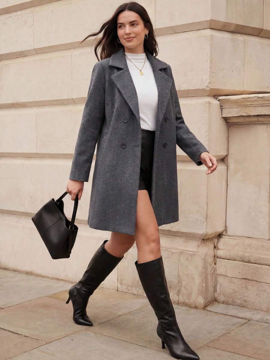 Juhart 大码女式优雅冬季外套 - 灰色 - 查看 1