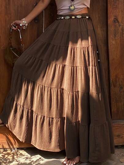 DAZY Women's Solid Color Loose Pleated Skirt, Elegant Summer Holiday Skirt