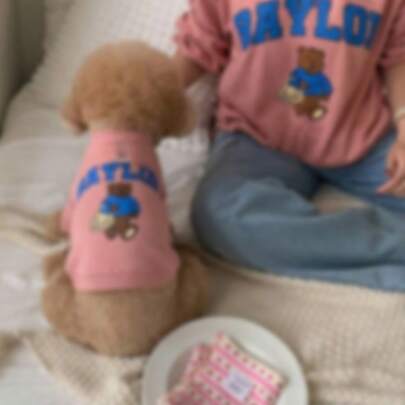 1 件宠物狗/猫衣服，可爱熊图案，采用人造丝制成，适合中小型犬