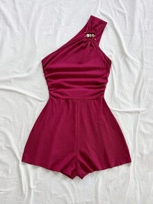 Soleia Plus Size Women Wine Red Beaded Accent Sleeveless Jumpsuit,Summer Outfits For Women,Spring Outfit,Beach Outfits For Women ,Graduation,Vacation Outfits Women. - Burgundy - View 8
