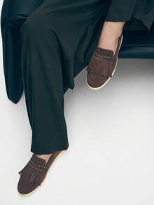Mnmlis Women Casual Versatile Commute Fringe Decor Flats - Brown - View 6