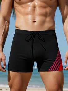 Manfinity KASUA 男士印花拼接抽绳松紧腰方腿泳裤，夏威夷风 - 彩色 - 查看 3