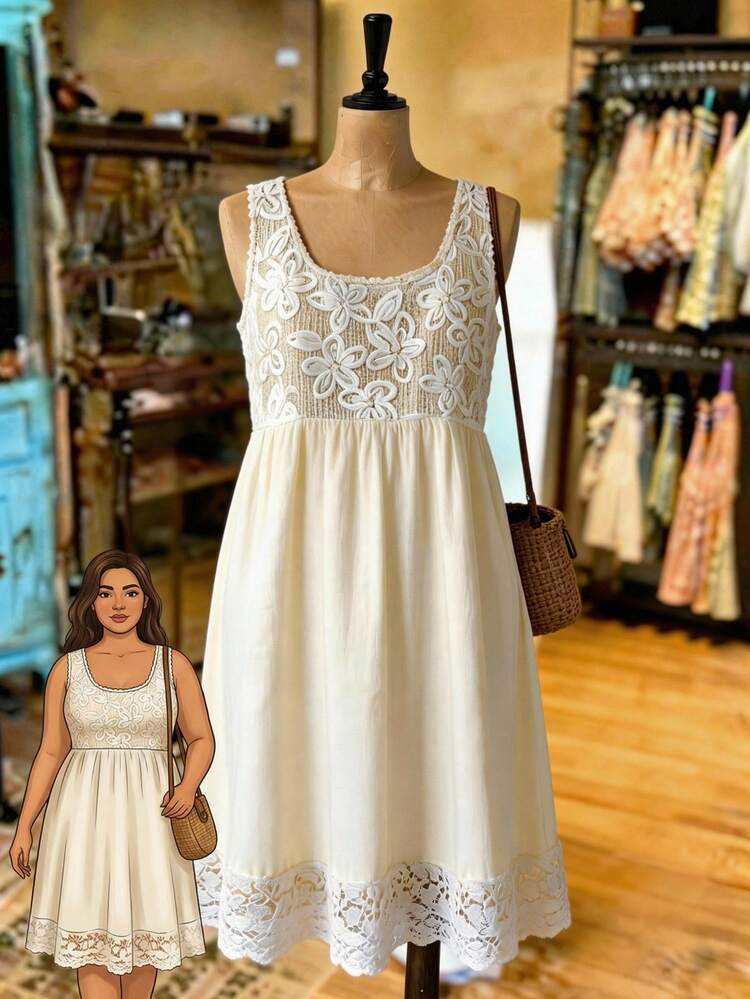 Plus Size Summer Casual Lace Patchwork Sleeveless Dress