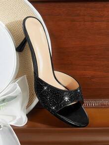 CUCCOO HITCHD Sandalias de mujer con punta cuadrada y decoración de rhinestones, cómodas y de moda para fiestas, uso diario y commuting - Primavera/Verano - Negro - Ver 6