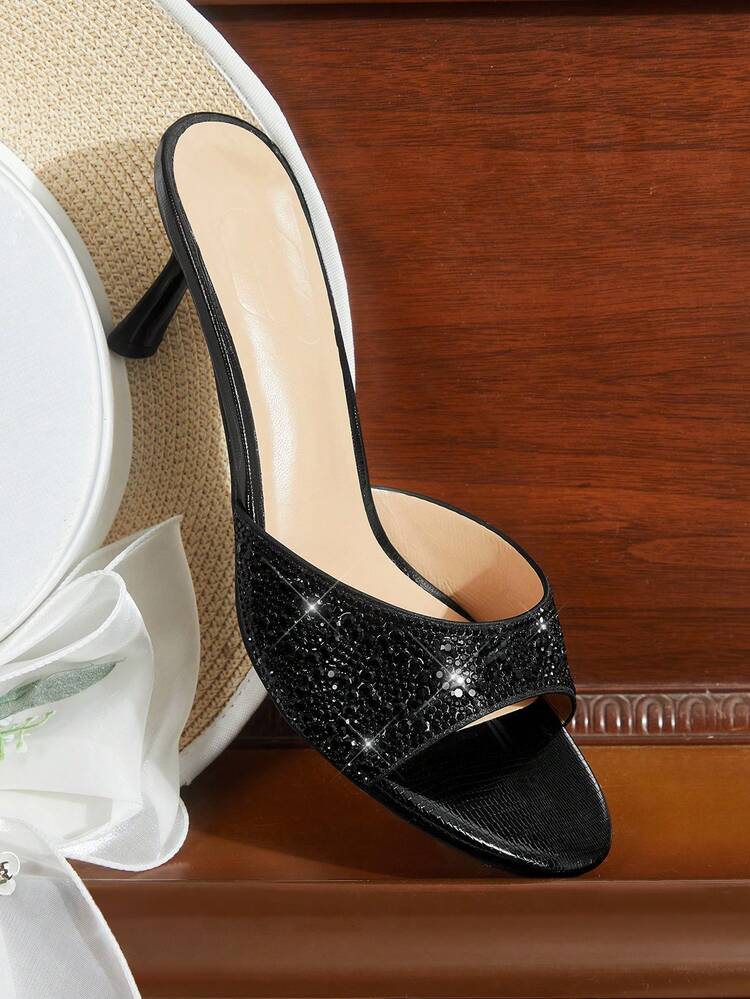 CUCCOO HITCHD Women's Square Toe Rhinestone Decor Slip-On Sandals, Comfortable And Fashionable For Party, Daily Wear, Commuting - Summer/Summer Summer Shoes Wedding Shoes Bride Shoes
