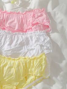 Tween Girl Ruffled, Sweet, Cute Bow Decor Panties - Blue - View 5