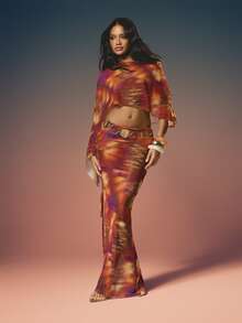 MISSGUIDED Women's Tie Dye Off Shoulder Cape Sleeve Mesh Top With Abstract Print Fall Fashion Blouse - Multicolor - View 3