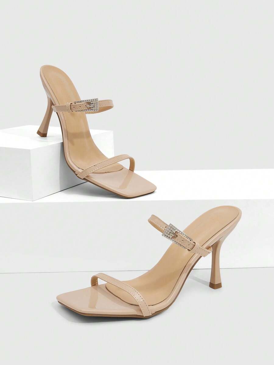 CUCCOO SZL Women Shoes Spring And Summer New Apricot Square Toe Thin High Heel Rhinestone Buckle Thin Strip Women's High Heel Sandals Slippers Fashionable And Comfortable Versatile Commuter Sexy Party Women's Sandals Women's Shoes - Apricot - View 1