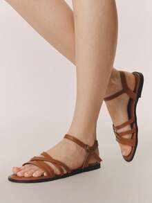 Styleloop Ladies, Buckles, Trim, Flat Sandals - Brown - View 6