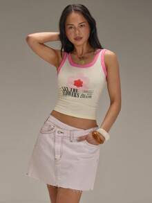 Athîral Áo tank top nữ kiểu dáng thường ngày in hoa và khẩu hiệu, thích hợp cho mùa hè. - Nhiều màu - Xem 1