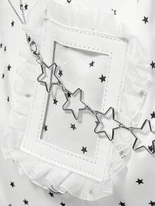 ROMWE Grunge Punk 白色 Y2K 千禧辣妹星形印花蕾丝拼接立体金属星形音符装饰二维元古经典波点量产系列轻便大容量可折叠收纳袋，适合休闲、旅行、音乐节/学校通勤和日常使用。 - 白色 - 查看 4