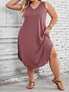 SHEIN CURVE+ Váy vest dáng suông màu trơn dành cho nữ cỡ lớn - màu nâu - Xem 9