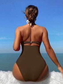 Swim Vcay بدلة سباحة قطعة واحدة مع تصميم ألوان متباينة للنساء، مناسبة للعطلات الشاطئية وحفلات المسبح وحفلات الشاطئ - متعدد الألوان - مشاهدة 2