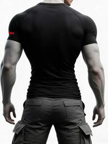 GymBeat Camiseta deportiva de manga raglán con estampado gráfico casual para hombre, verano - Negro - Ver 2